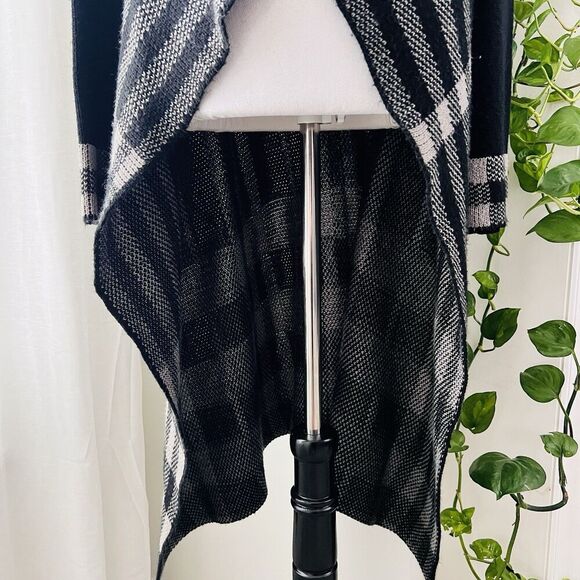 Venus Black & White Knitted Long Cowl Neck Side Button Cardigan Sweater Duster M - Picture 4 of 7